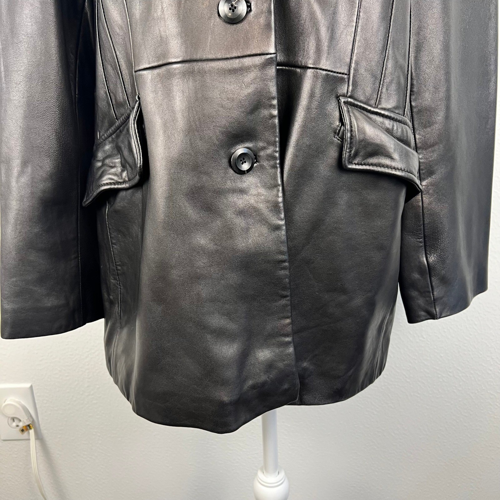 Vintage Lamb Leather Jacket Womens XL Ann Klein Black Old Money Luxury Classic