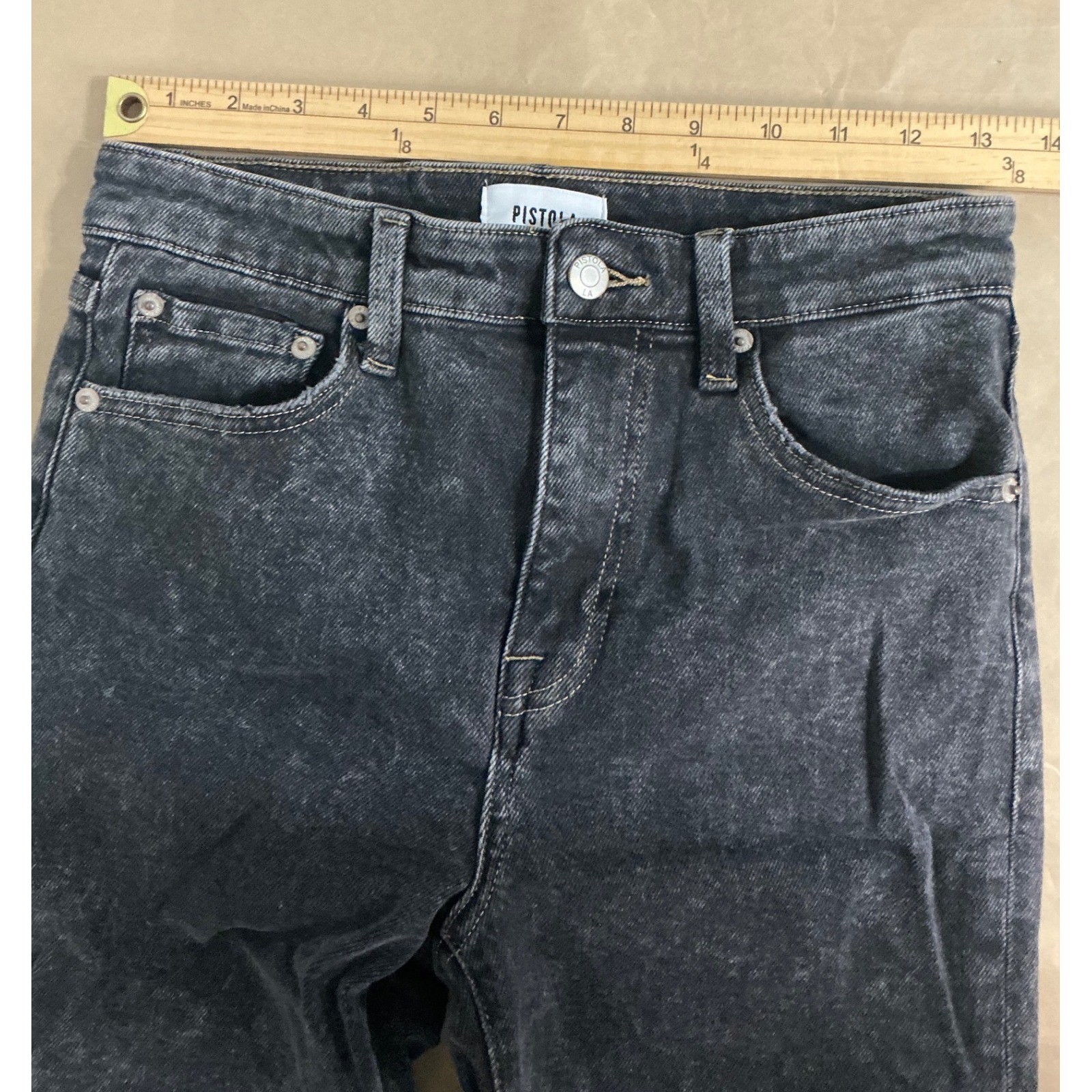 Pistola Lennon High Rise Boot Cut Cropped Black Acid Wash Ankle Jeans 26 Grunge