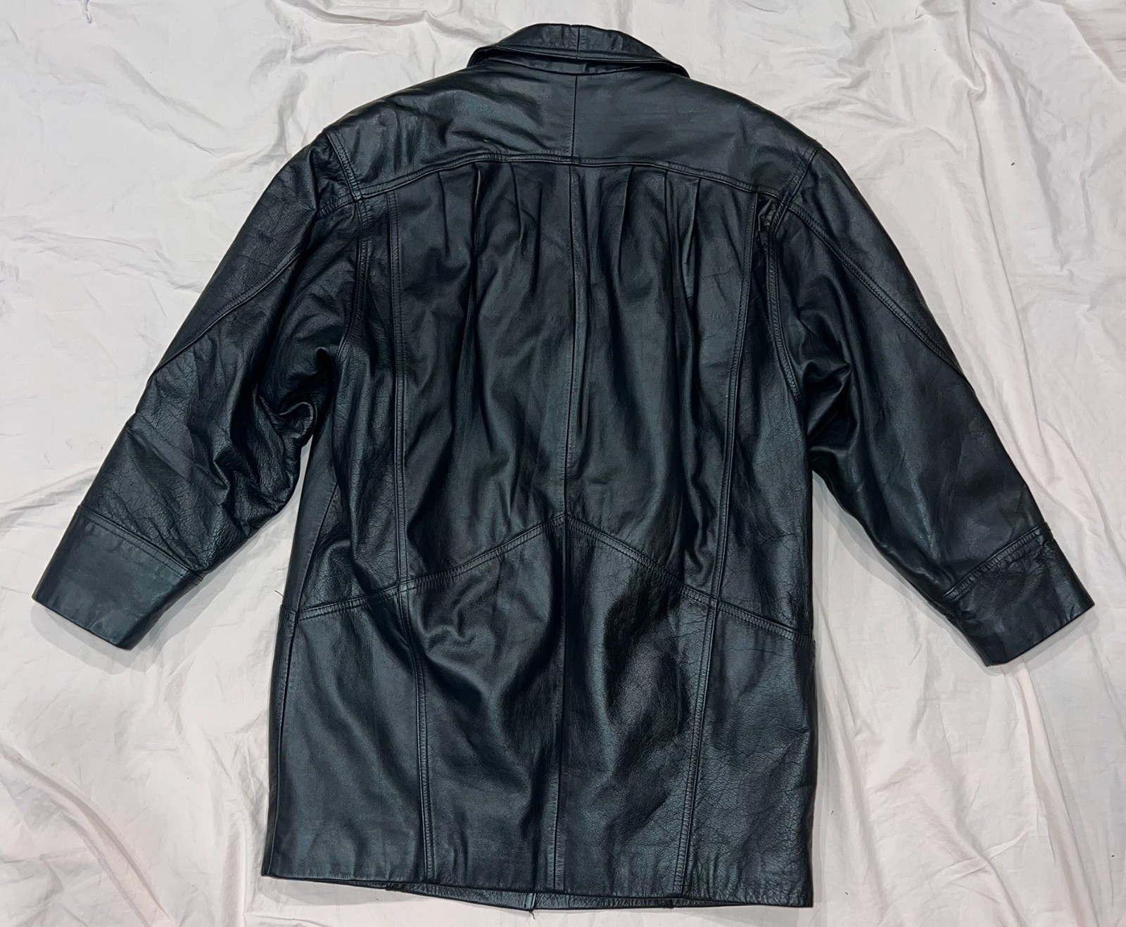Vtg 80s Wilsons Black Genuine Leather Long Jacket Coat Size M, Thinsulate, Korea