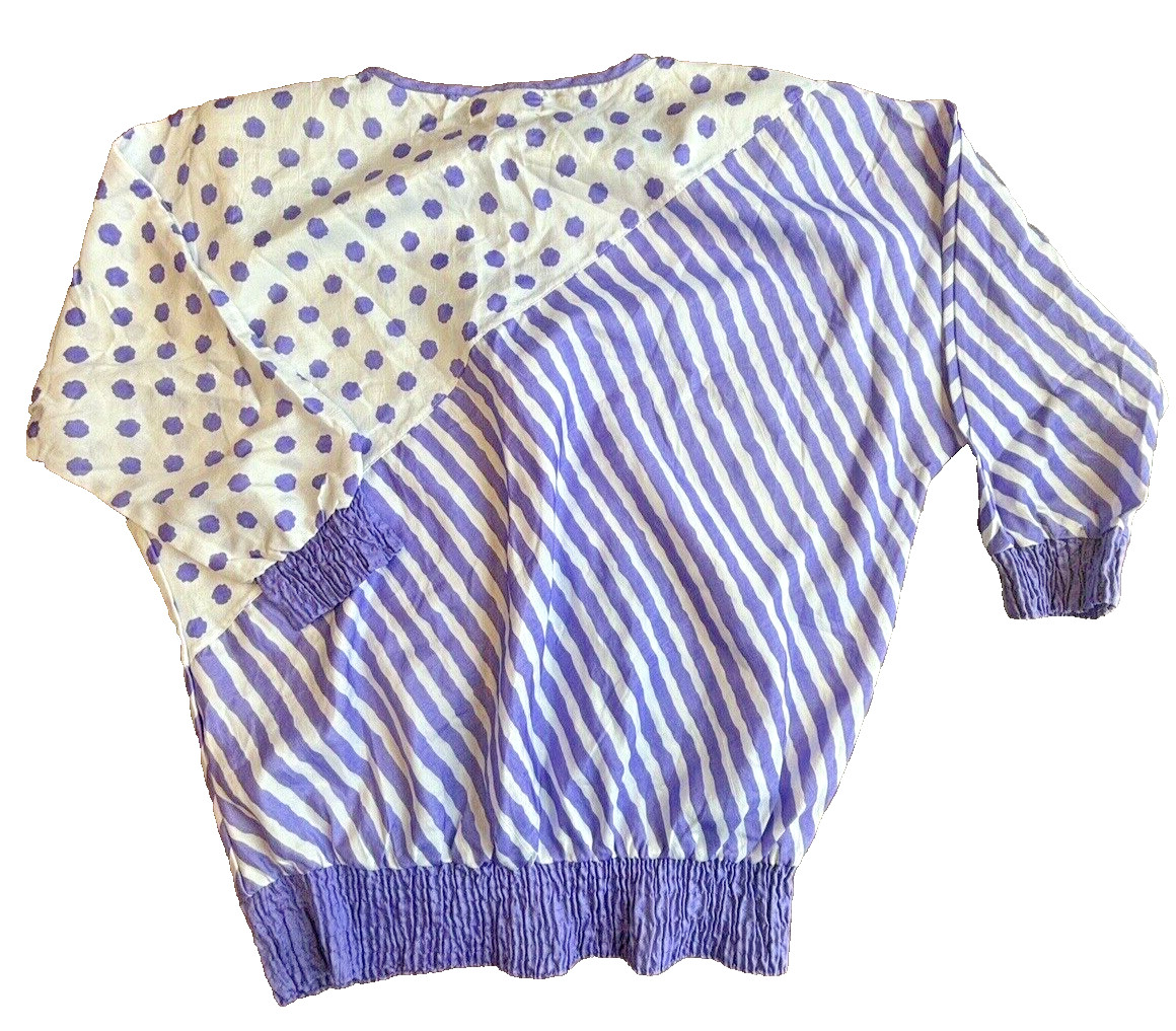 VTG 80s RAFAEL Lightweight Poly 3/4 Sleeve Shoulder Pad Top Blouse Colorful L