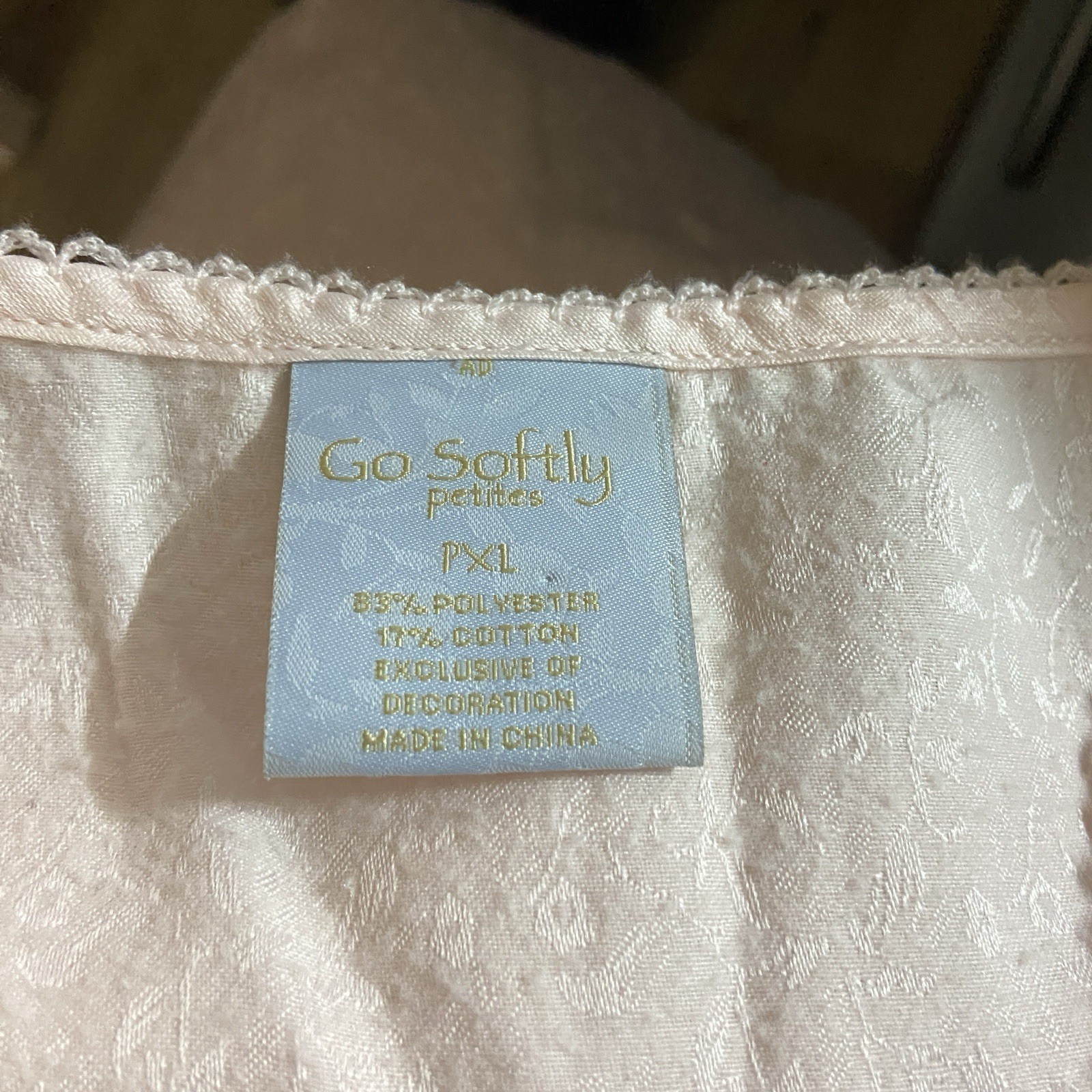 Go Softly Petites PXL Pink Embroidered Satin Nightgown Lace Yoke Pleated