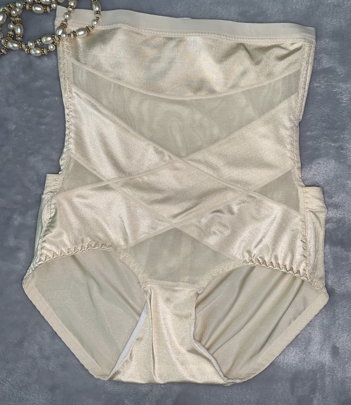 Shiny High Waist Stretch Satin Girdle Panty XL Firm Control Boning in Sides