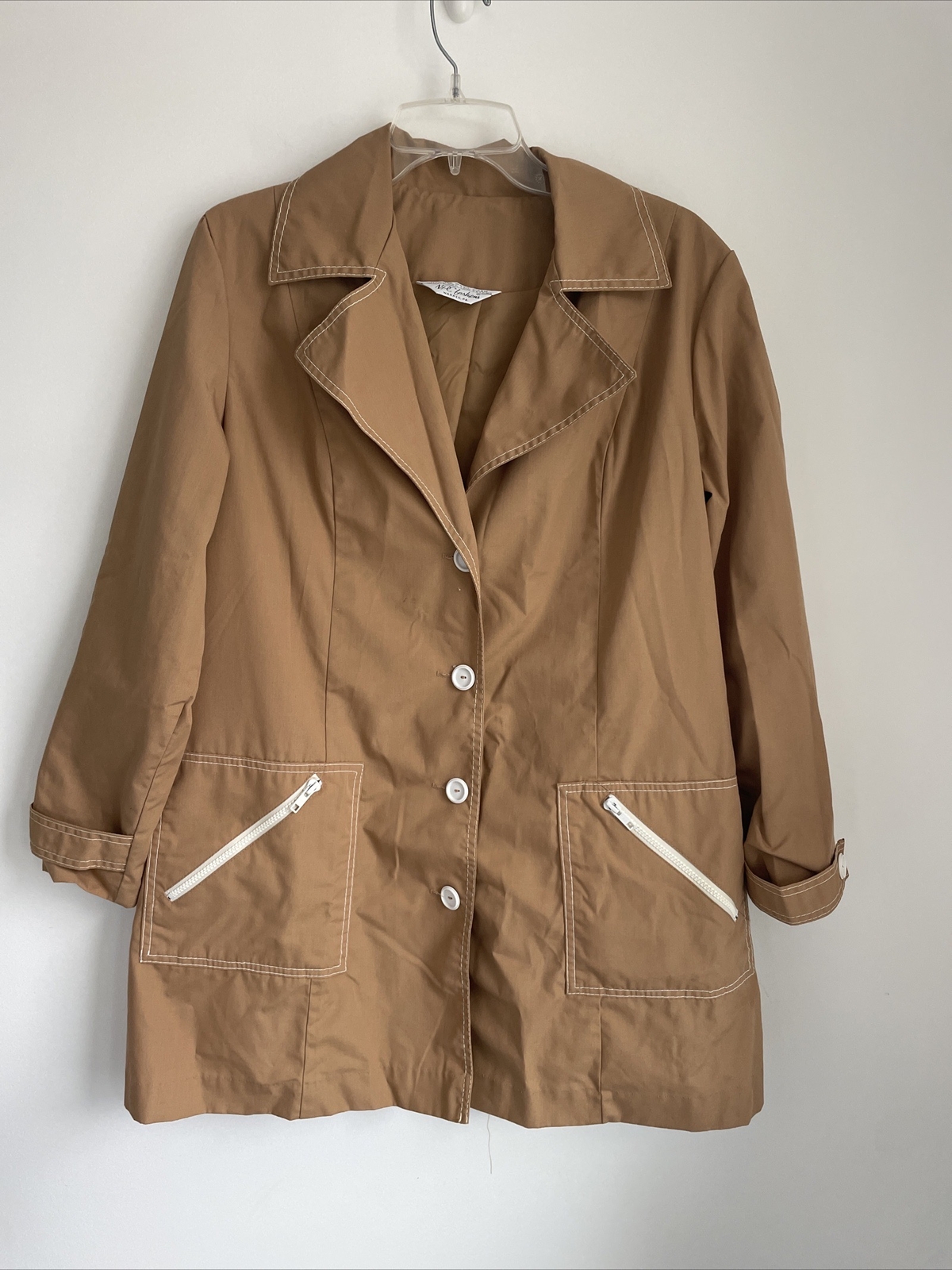 VTG NPC Fashions Size MEDIUM Polyester Trench Coat w/Lining Made in USA L28