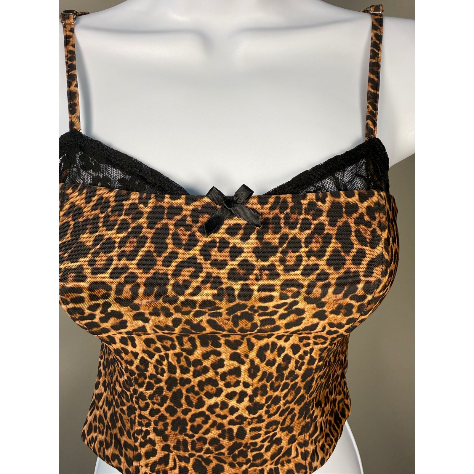 Edikted Leopard Print Lace Trim Cami XS Y2K Indie Sleaze Corset Tank