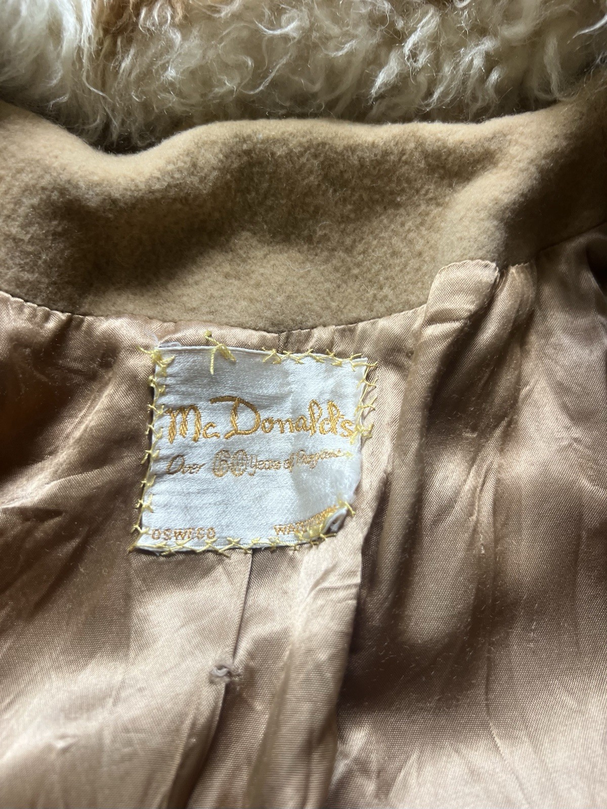 VTG 70s Penny Lane Wool Coat Faux Fur Collar Trim Belted Boho Princess Camel S