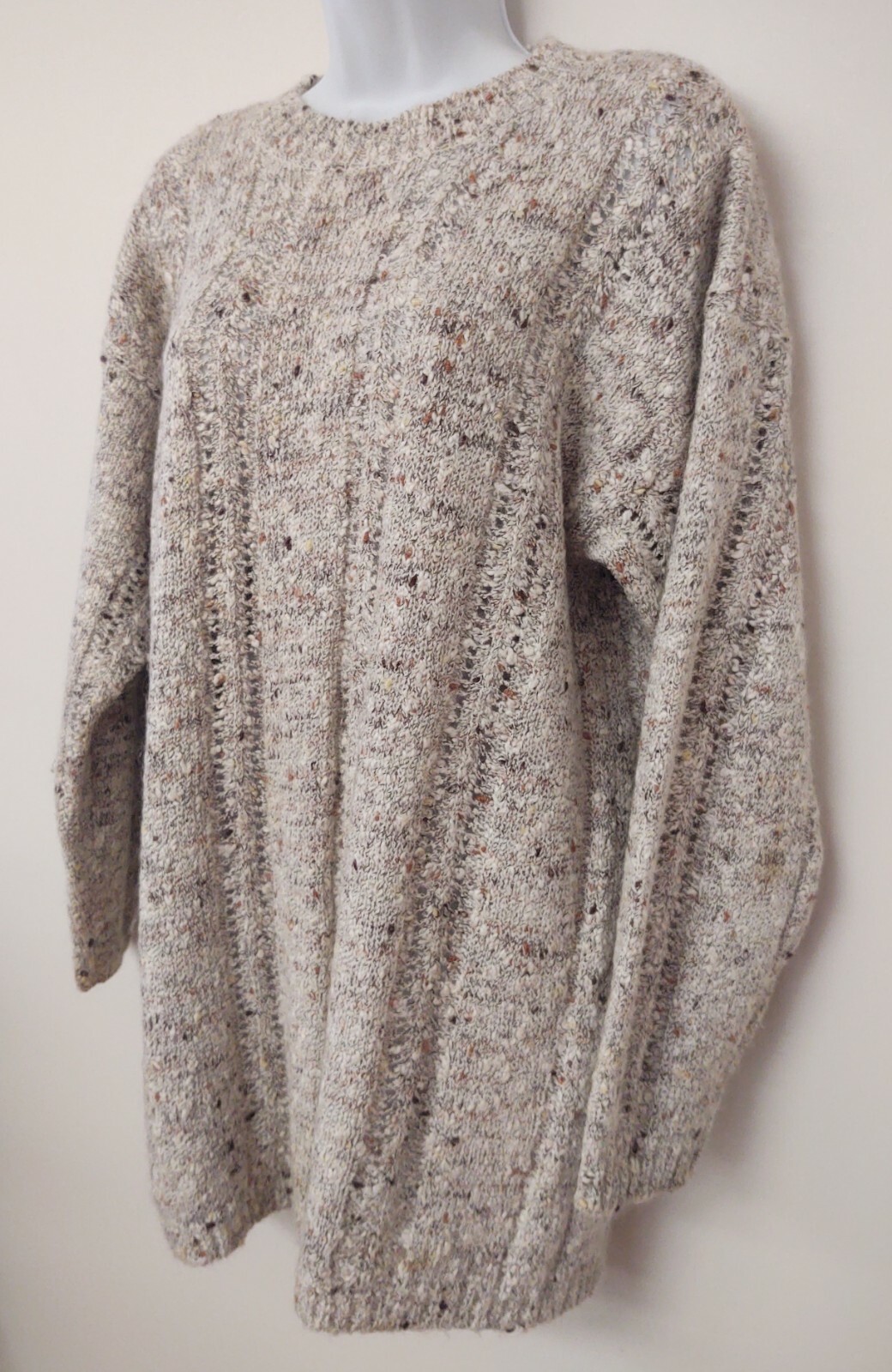 Forenza Beige Chunky Cable Knit Sweater VTG 80s 90s Small Acrylic Cotton Wool