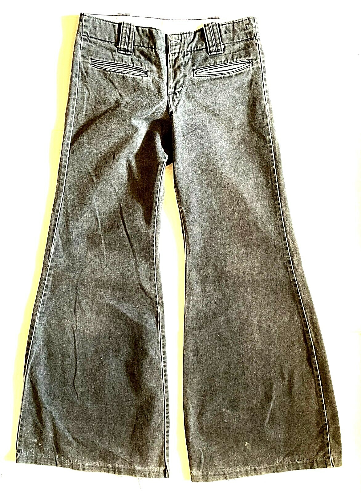 WOMEN’S CHARCOAL GRAY BELL BOTTOM 1970’S BOHO HIPPY DESIGNER JEANS