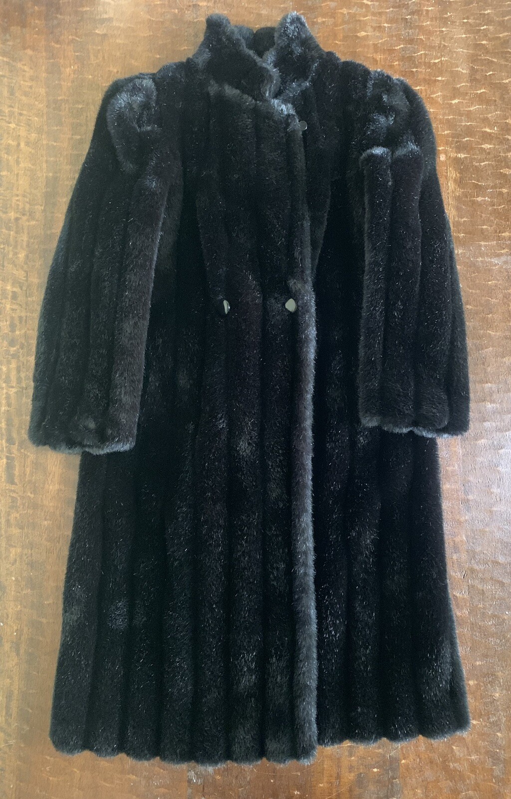 VTG Intrigue A Luxury Fabric By Glenoit Size 12 Black Faux Fur Mink Coat