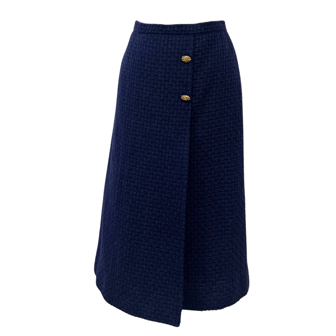 Vintage 1960s Saks Fifth Avenue Navy Blue Bouclé Wool Two Piece Skirt Suit Set