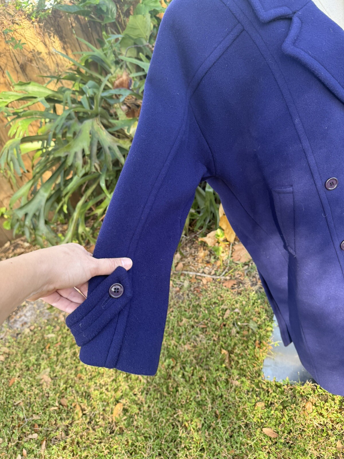 Vintage 100% Wool Trench Coat Purple Petite USA Union Made Retro S-M