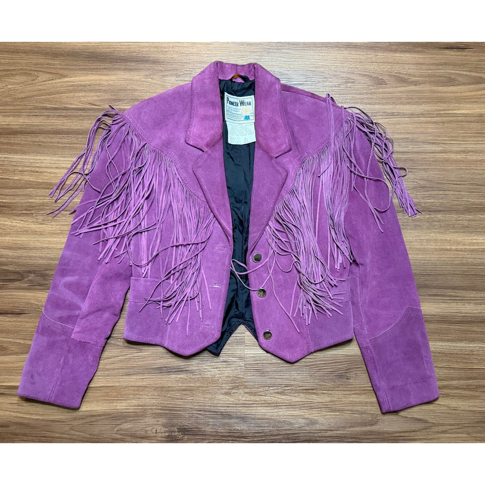 VTG Pioneer Wear Purple Suede Fringe Western Jacket Women Sz 8 Made in USA