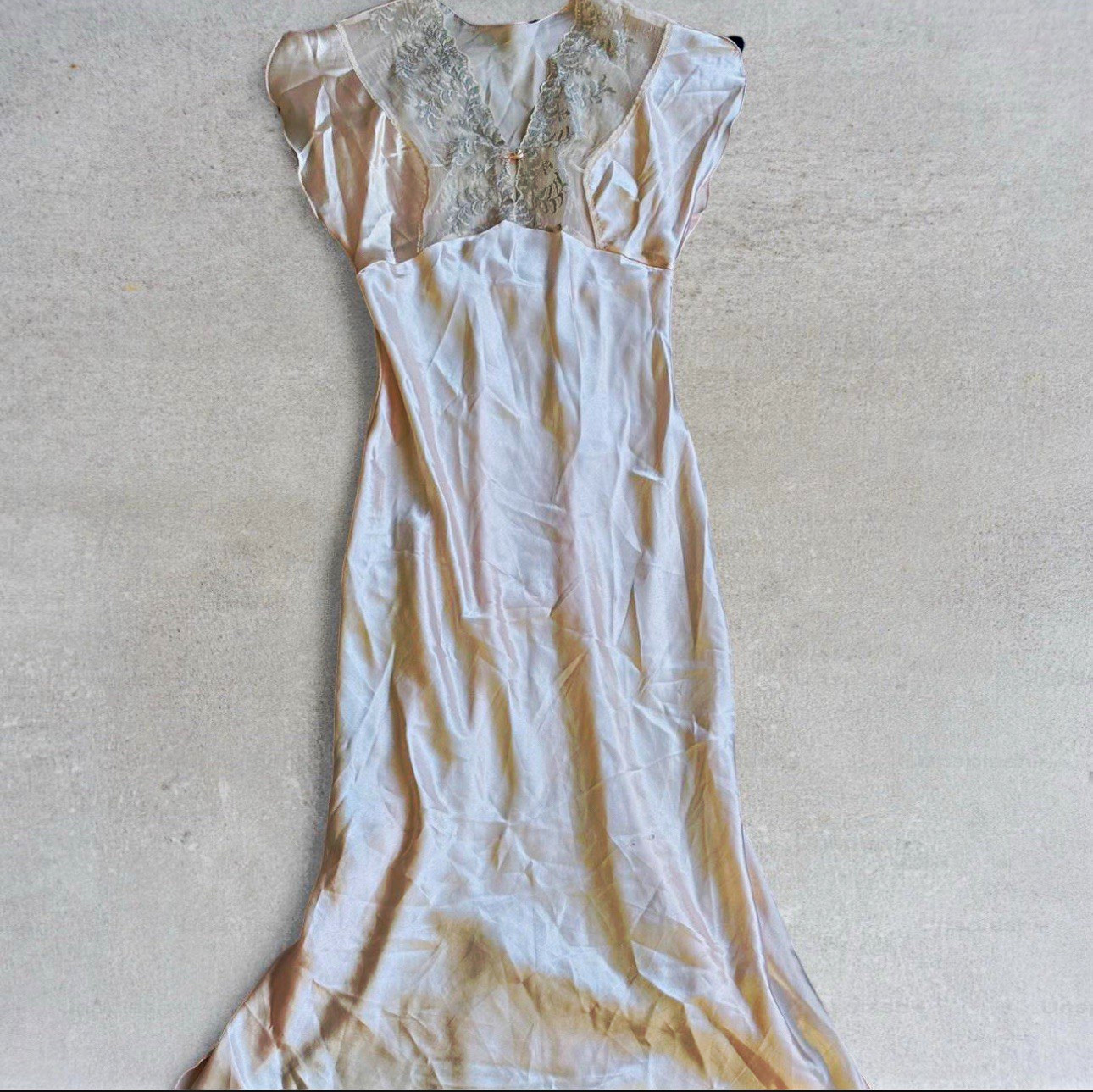 Vintage White Lace Bodice Slip Nightgown Lingerie, Size Large / X-Large