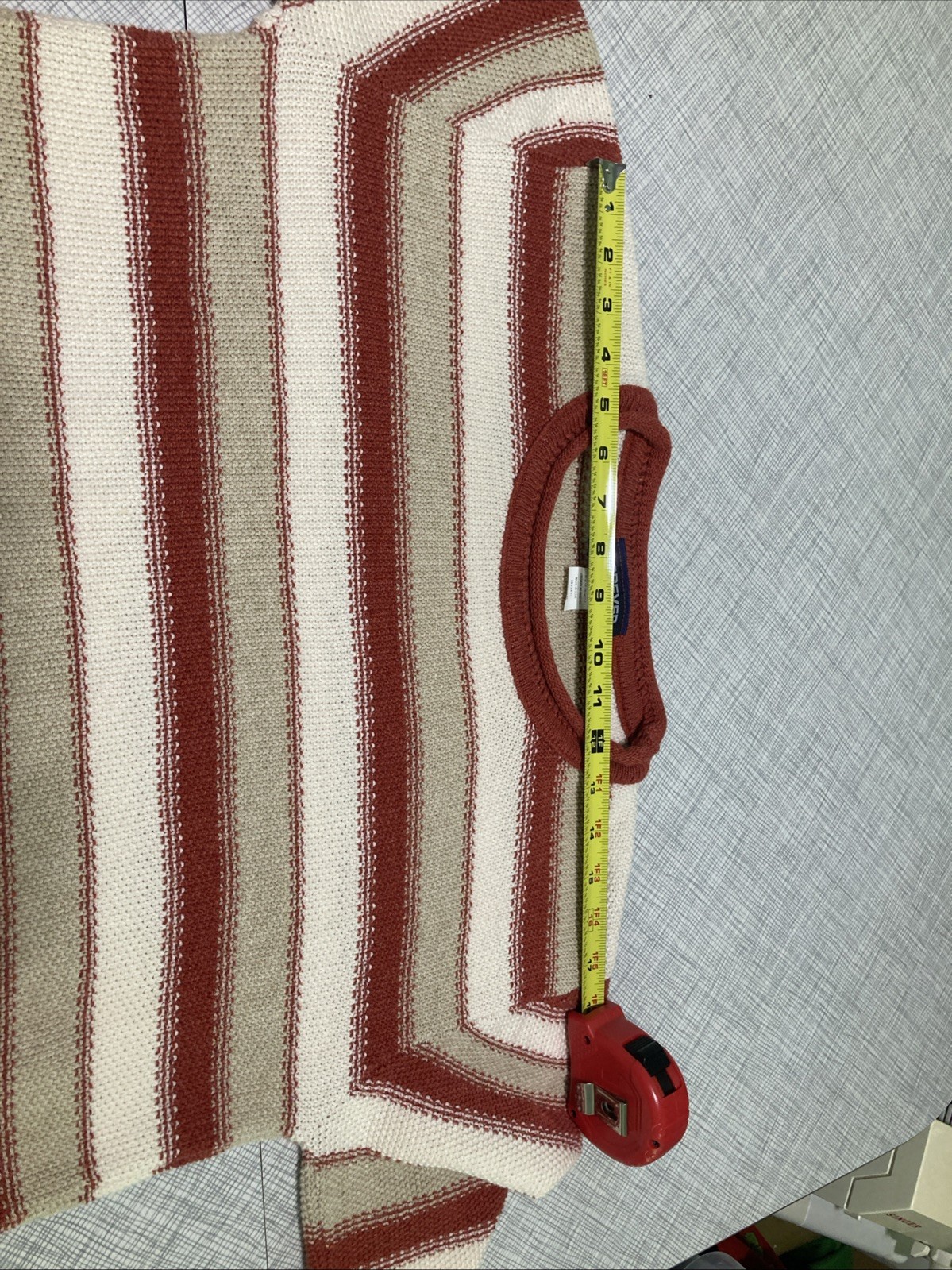 Vtg 90s Forever Creative Knit Striped Sweater Red Cream Cropped Cotton USA Indie