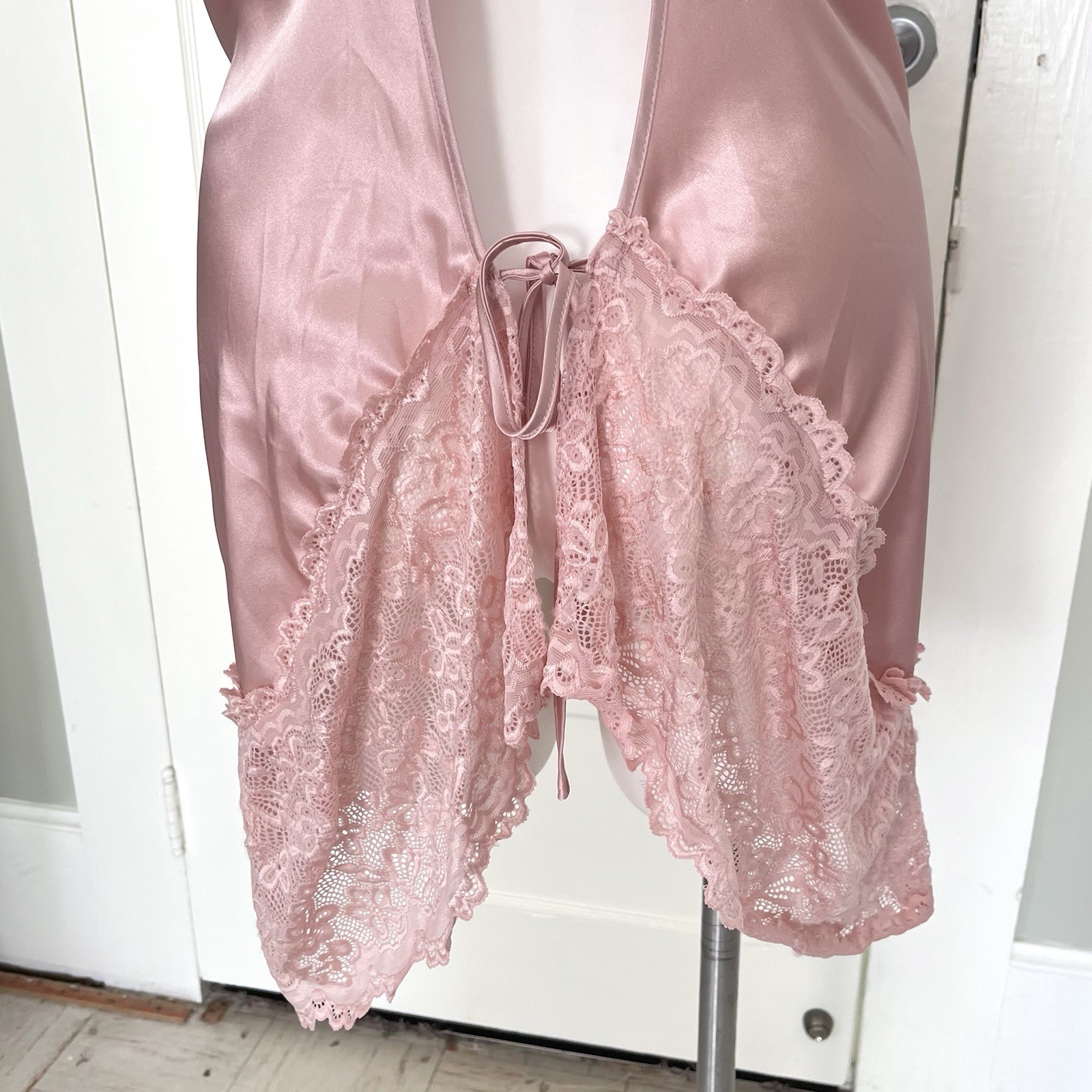 Pink Satin Baby Doll Nightie Lace Open Back Sexy Coquette Fairy Sz 3XL Curvy