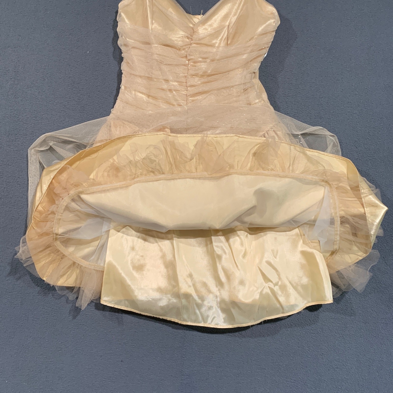 Jessica McClintock Gunne Sax Dress Womens 7 Champagne Gold Shimmer Vintage Prom