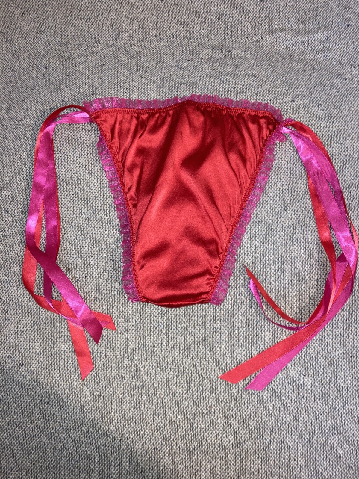 Victoria’s Secret Red Silk Satin Pink Ribbon Side Tie String Bikini Panties M L