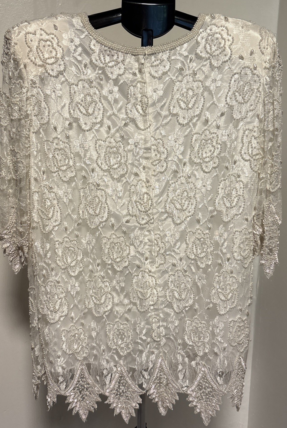 VINTAGE Creative Touch Sequined & Beaded Ivory Women’s Top – L