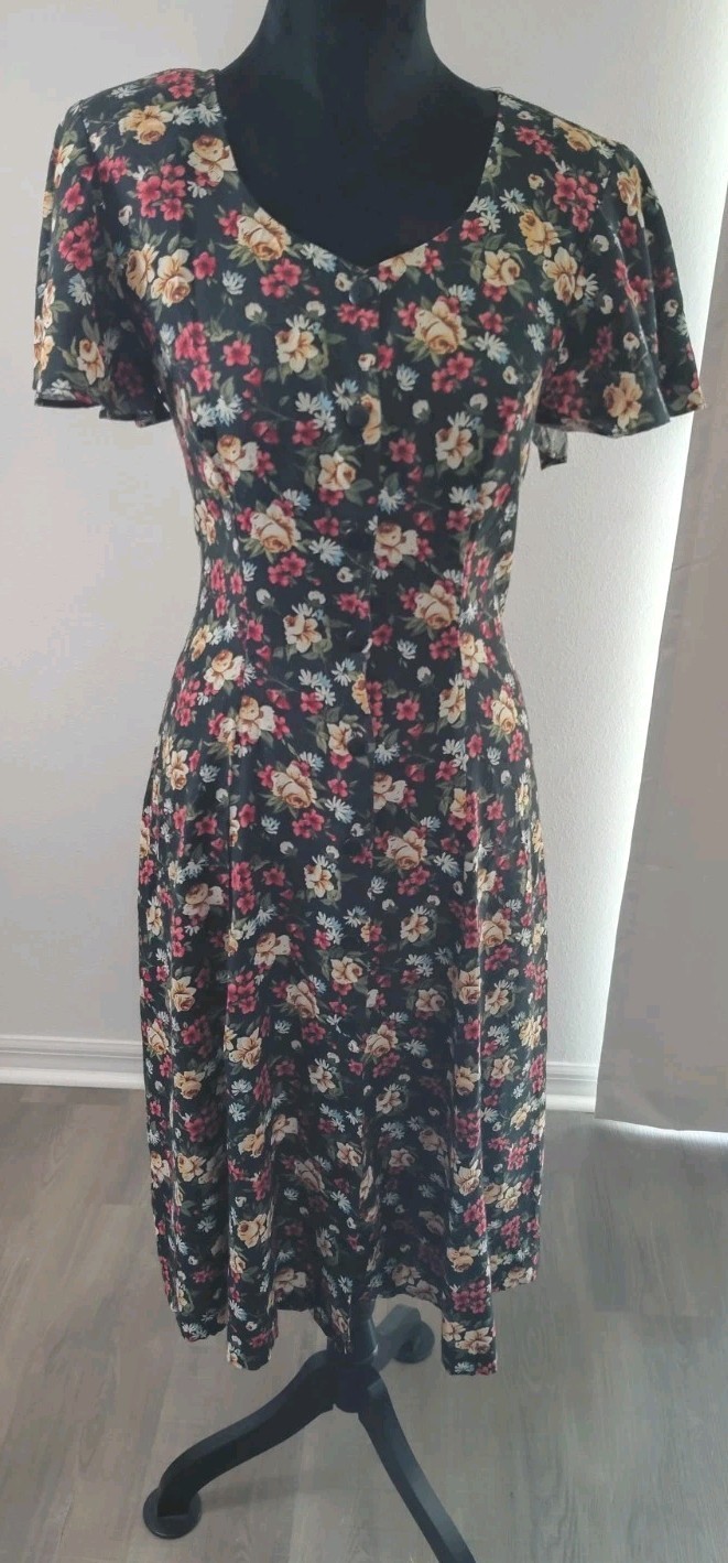 Vintage 90s Rampage Floral Rayon Midi Dress Corset Lace Up Back Grunge Size 7