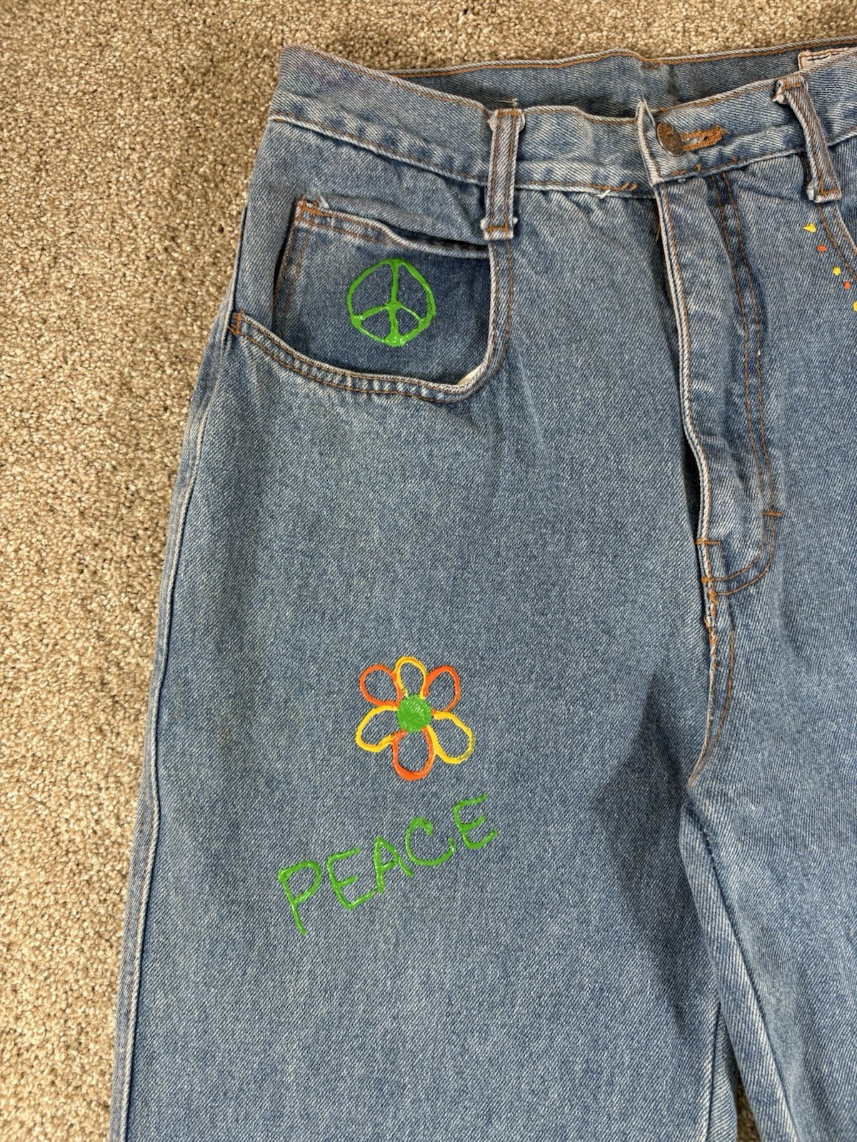Vintage Ever Blue Womens Jeans W/ Puffy Paint Medium Wash Straight Leg Denim 90s