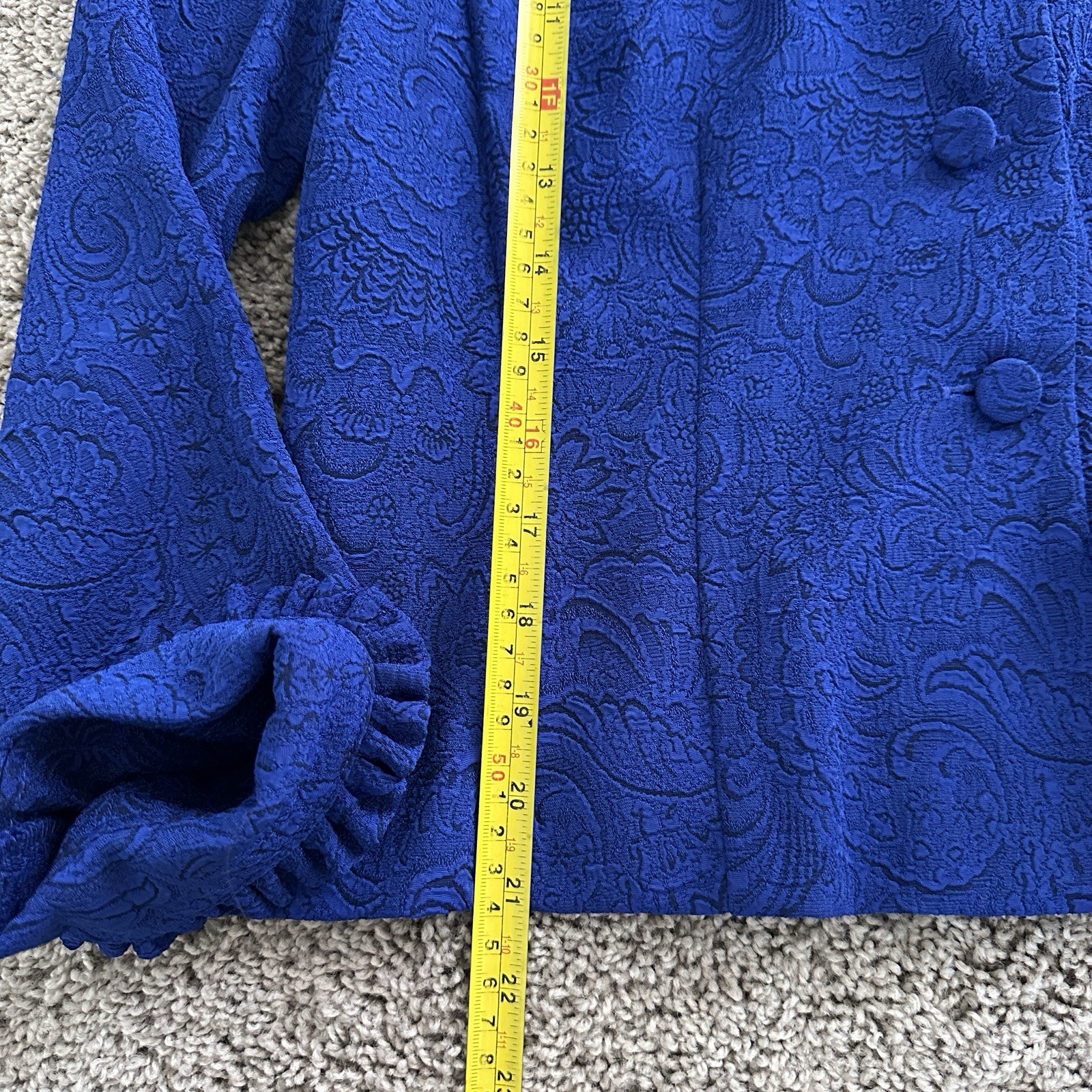 VTG Miss Dorby 2Pc Skirt Suit Set 6P Royal Blue Floral Jacquard Ruffle Coquett