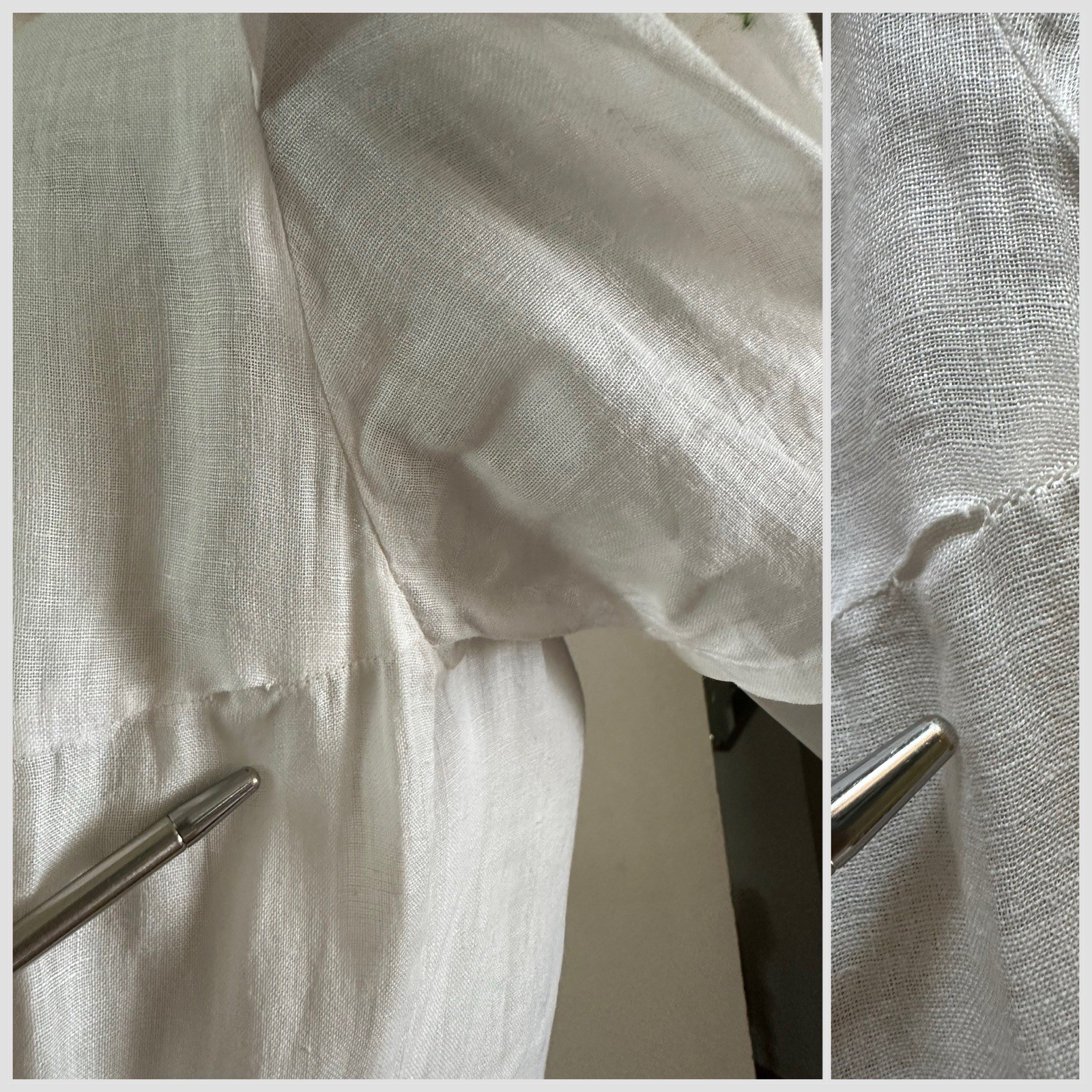 1940s Sheer White Cotton Dress Hand Embroidered Collar Puff Sleeve Side Tie VTG