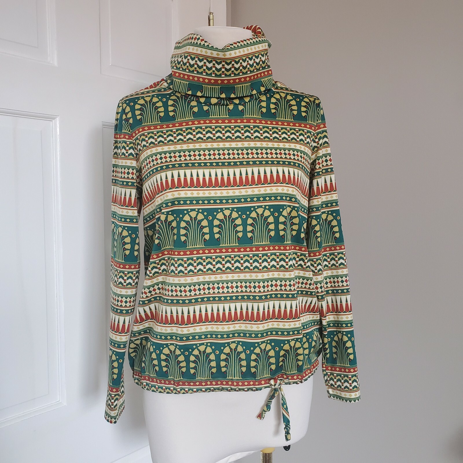 Vintage floral Colorful geometric turtleneck top boho festive size Small stripes