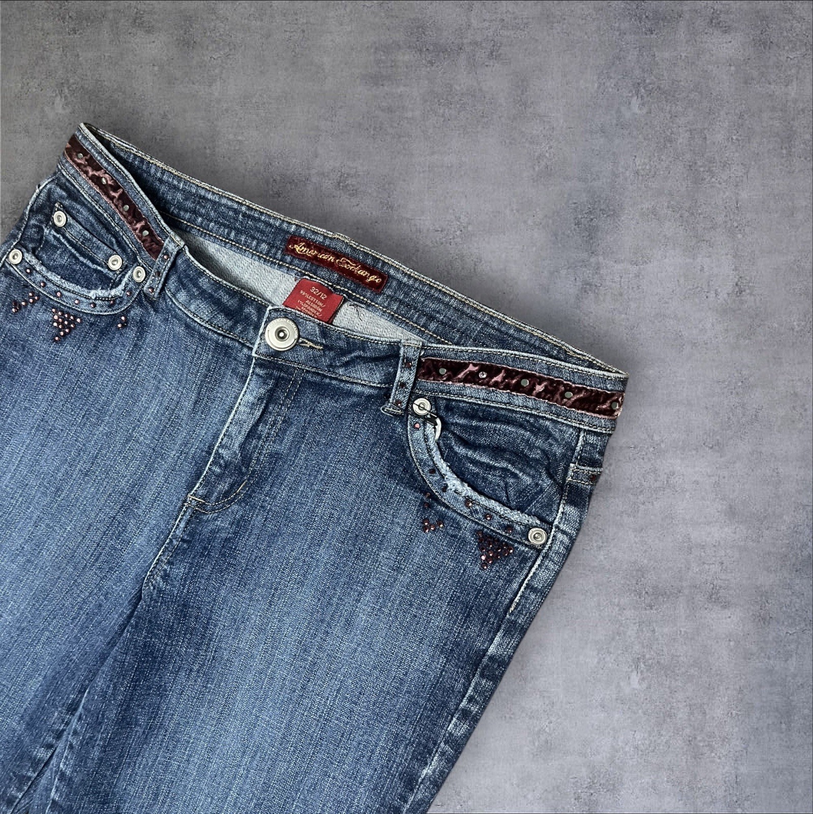 Vintage 2000s y2k Ribbon Low Rise Kick Flare American Exchange Sz 32/12 Jeans