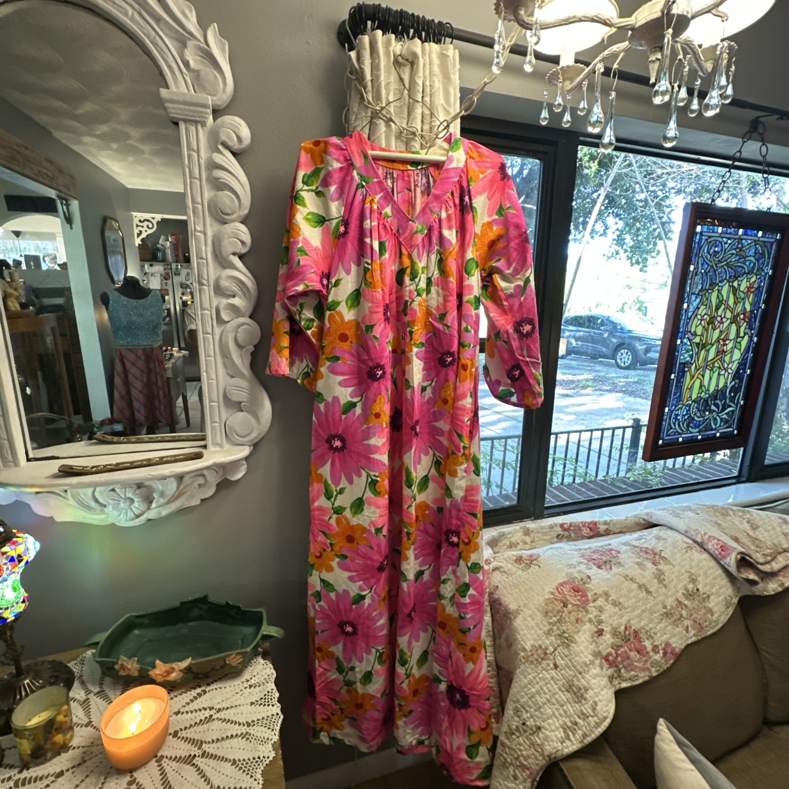 VTG Handmade 60s 70s ModShocking Pin Floral Boho Long ,Moo Moo Maxi Dress