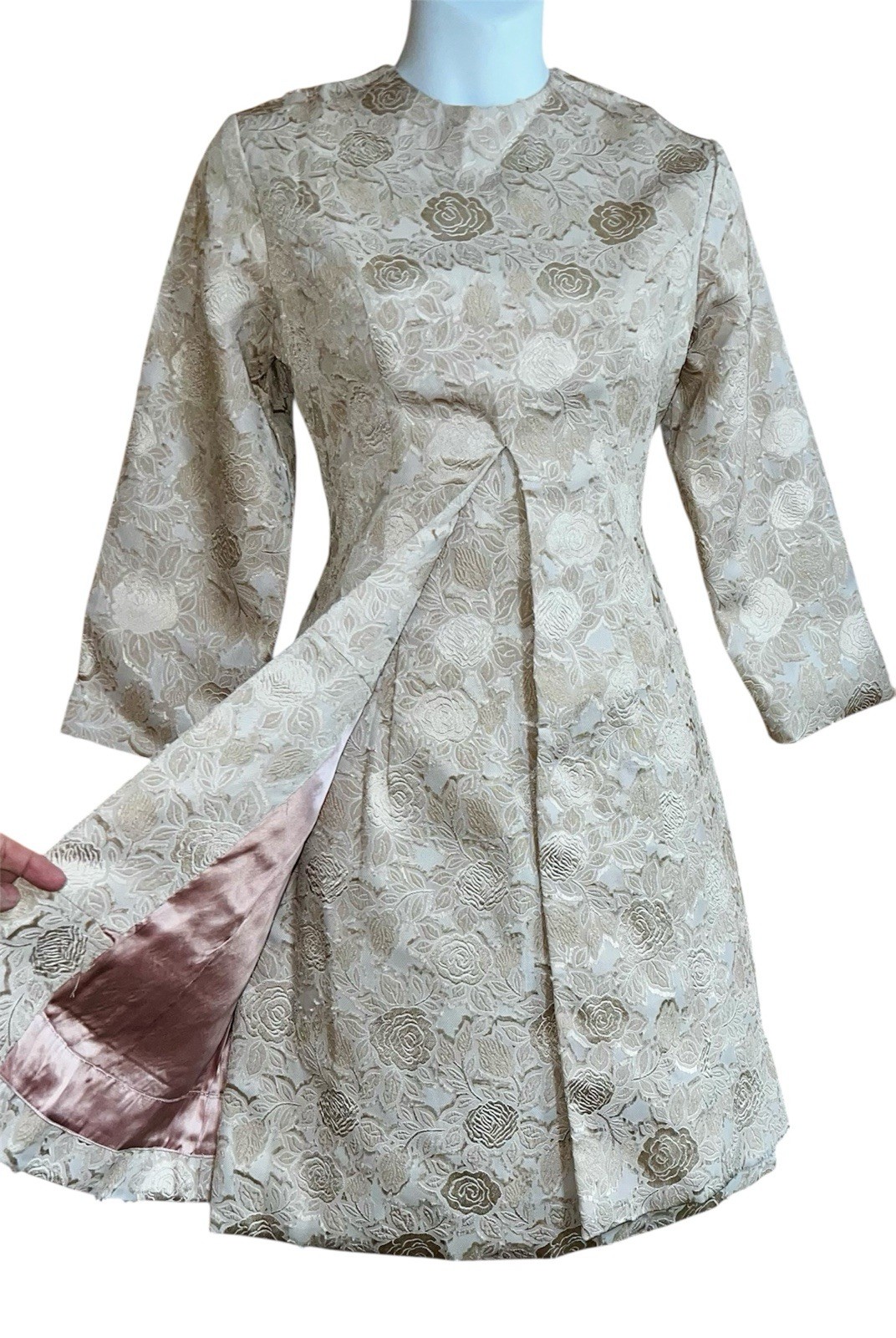 Vintage 1950-60’s Floral Brocade 2-piece MCM Party Hollywood Cocktail Dress S
