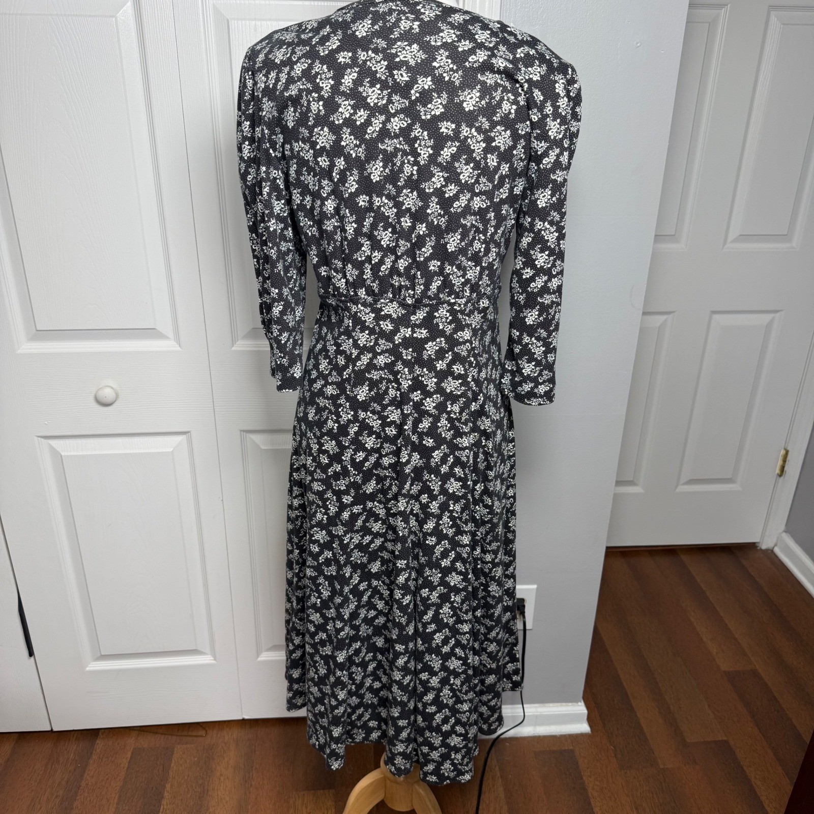 Paquette Too Vintage 80s Floral Modest Lace Collar Church Teacher Dress Black 10