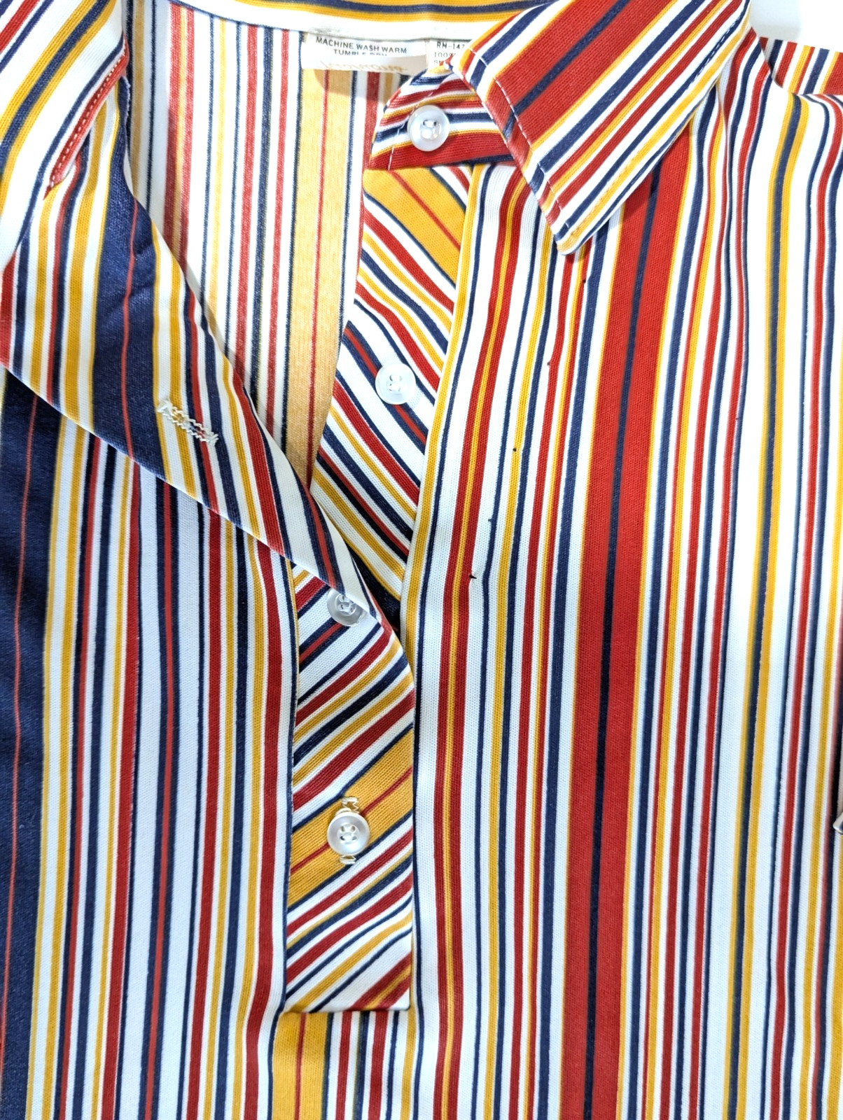 Vintage JC Double Knit Polyester Woman Striped Blouse Shirt Sz XL Short Sleeve