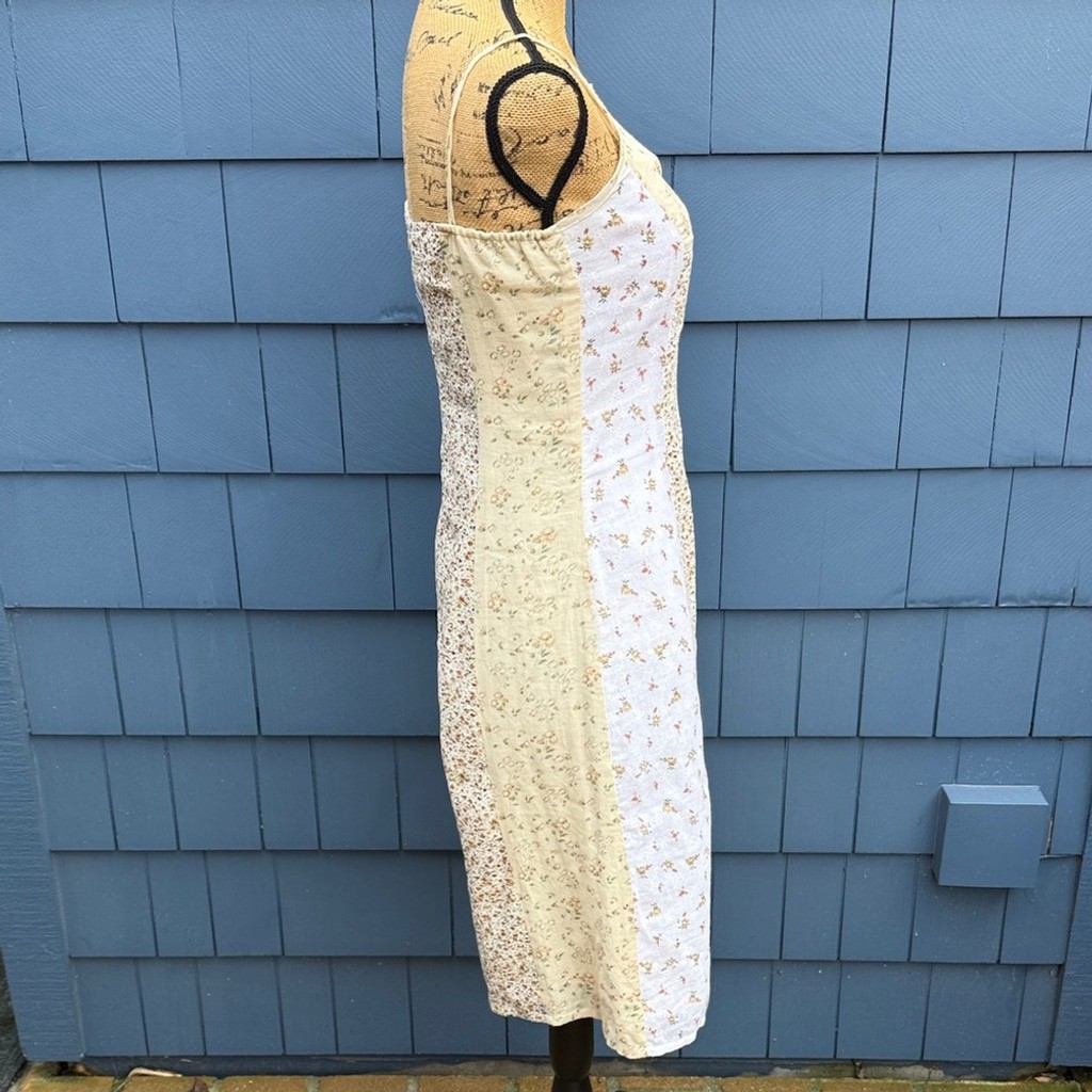 Vintage Olive Branch patchwork lined Floral Patchwork Dress – Cream and White sm