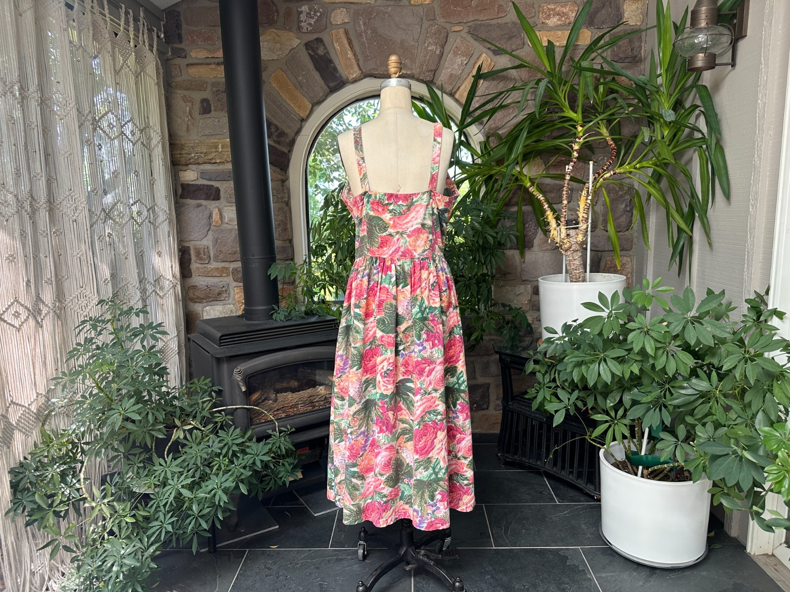 Vintage 1990s Starina Floral Button Front Cotton Cottagecore Midi