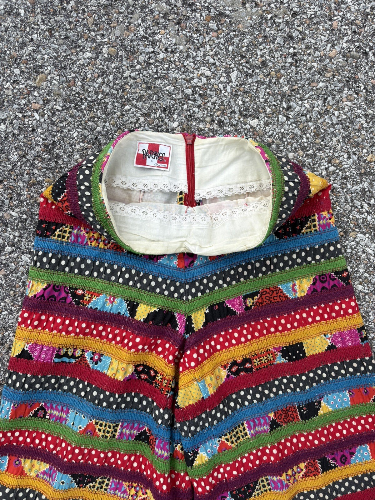 Vintage 70’s Colorful Patchwork Hippie Flare Pants Patches By St. Louis Size 6