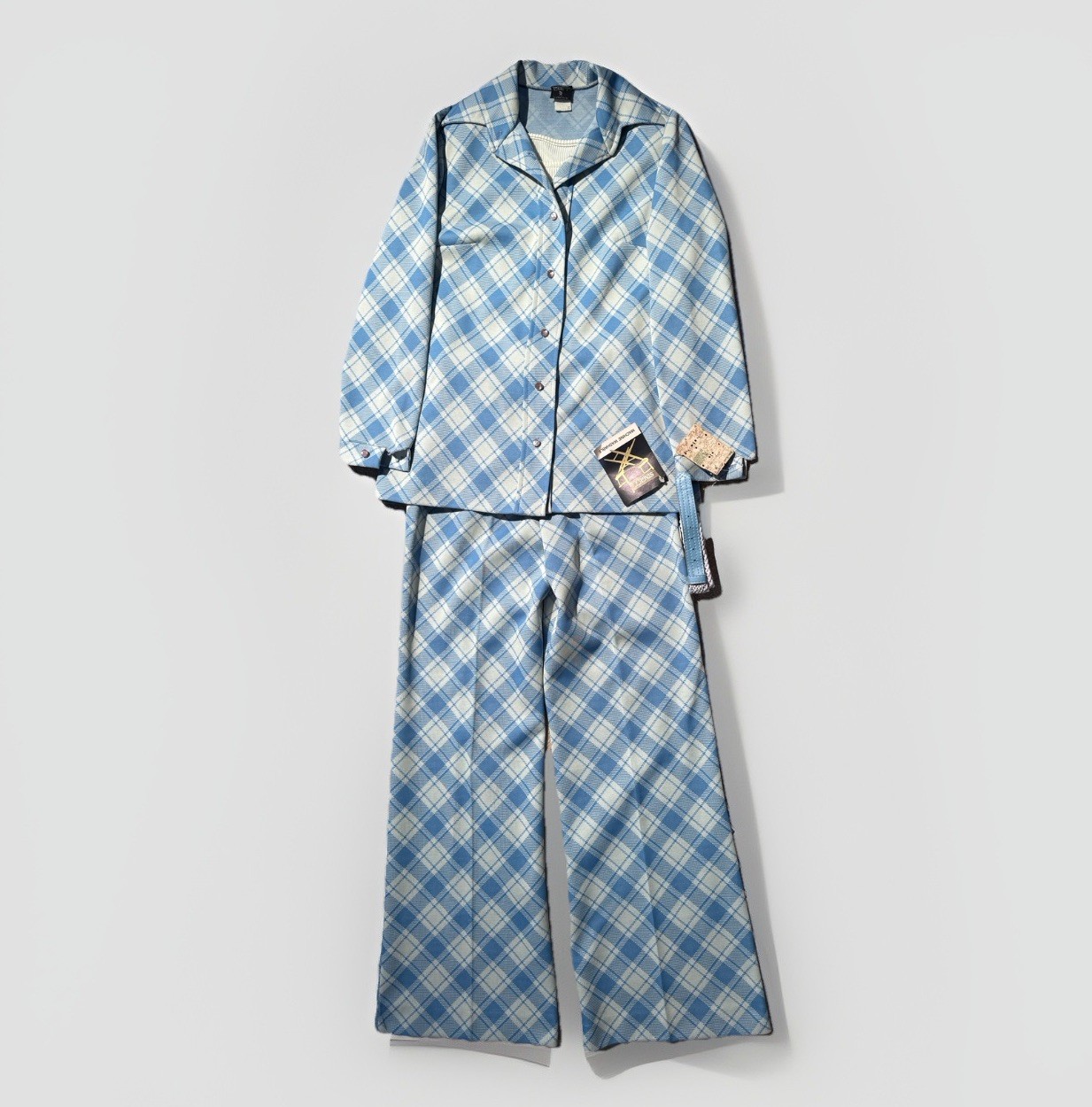Vintage 1970s Women’s Stage 7 Plaid Pant Suit 3 Pc Set NWT ILGWU XS 24” Waist