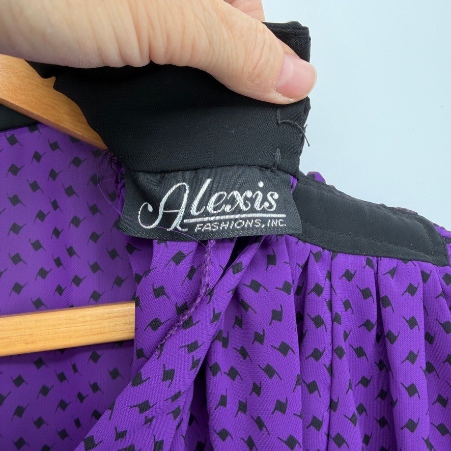 Alexis Fashions VTG Midi Dress Purple Polka Dot Retro Mod Secretary Size MD**