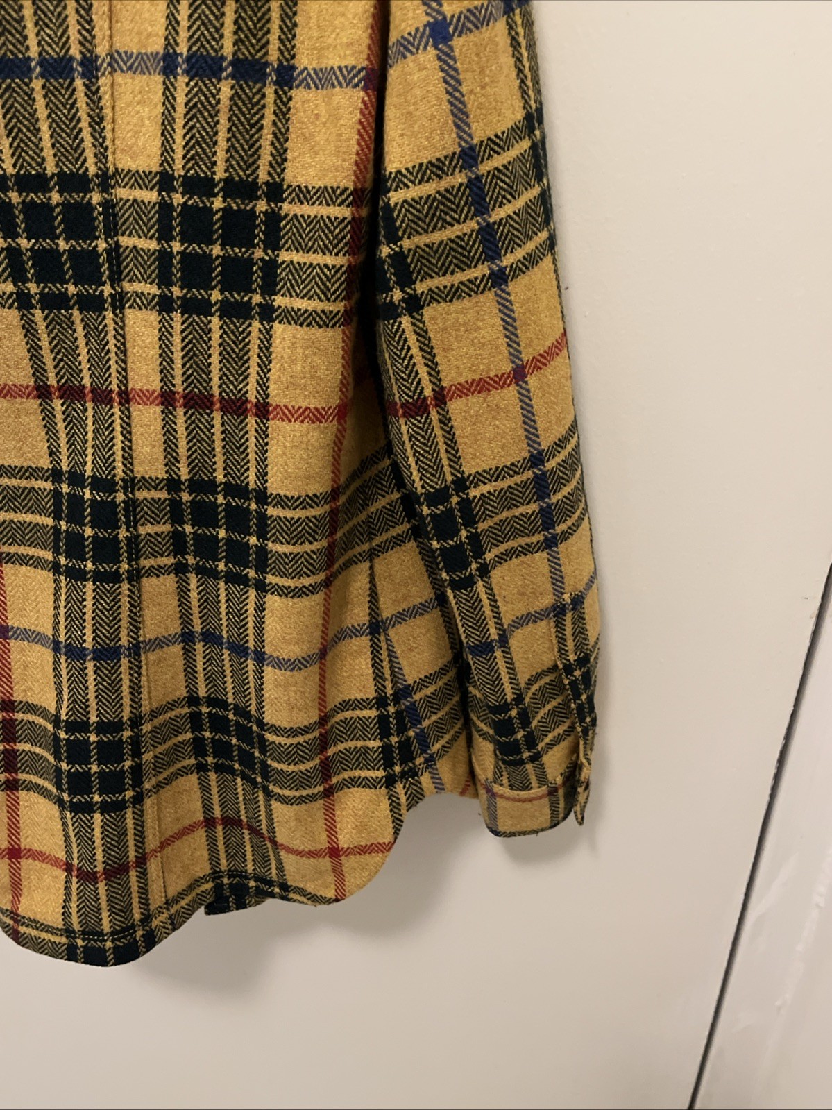 VINTAGE Les Copains Blue Eagle Yellow Plaid Jacket Italy Sz 42 Wool Blend Grunge