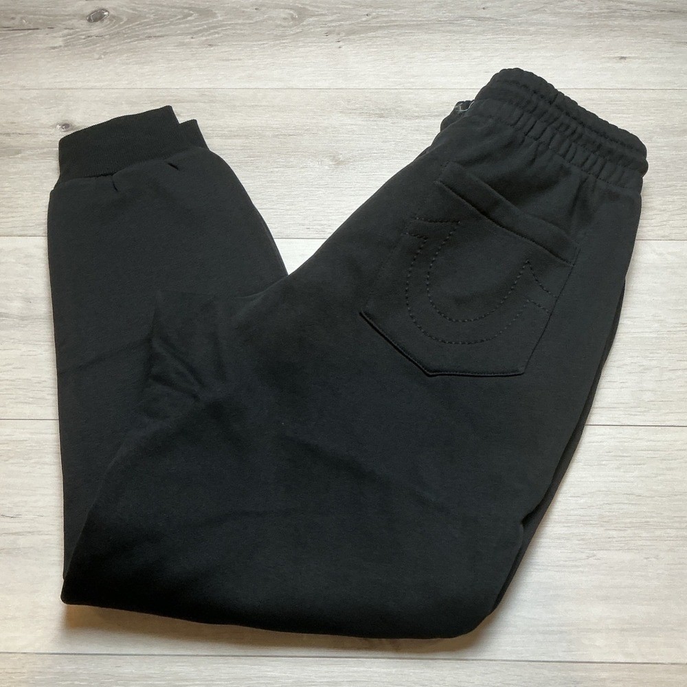 True Religion Distressed logo HS Jogger Jet Black Size Medium New With Tags