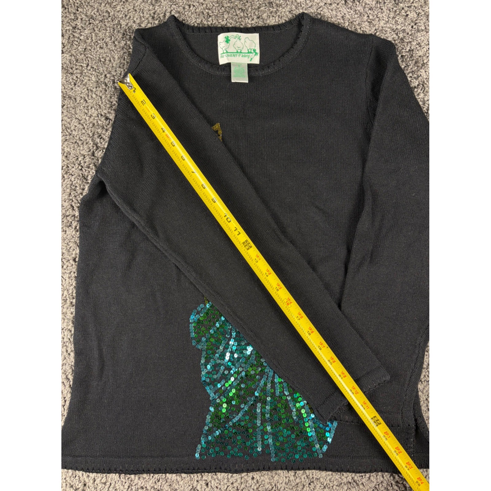 Vintage Quacker Factory Statue of Liberty Sequin Sweater Black Womens Medium