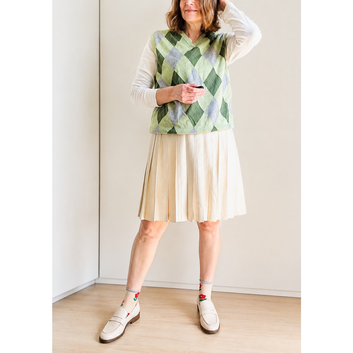 Vintage 90s Wool Pleated Skirt Cream Size Medium/10 Prep Twee Schoolgirl Looks