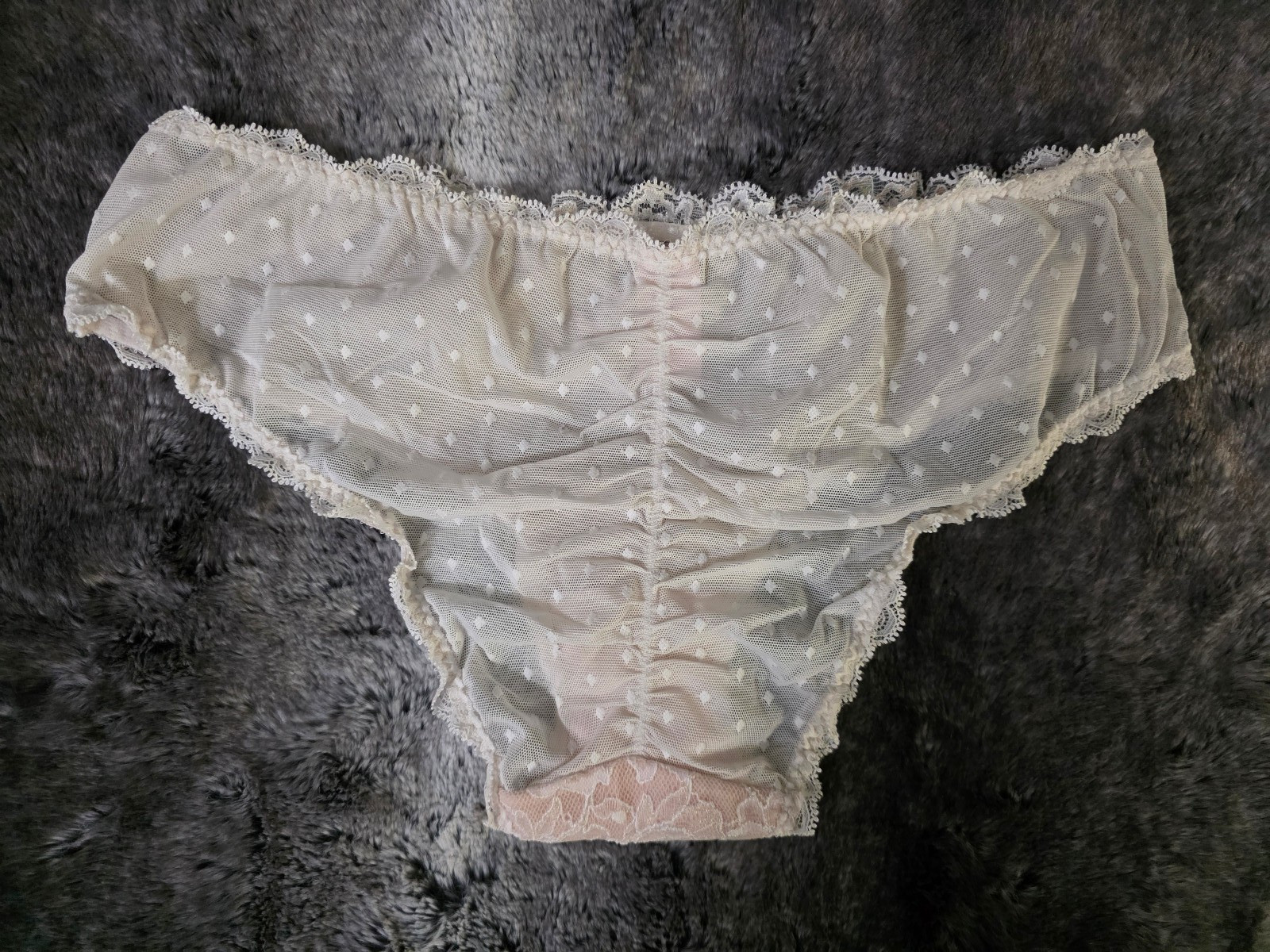 Victoria’s Secret White Pink Lace Mesh Hiphugger Panty Size M