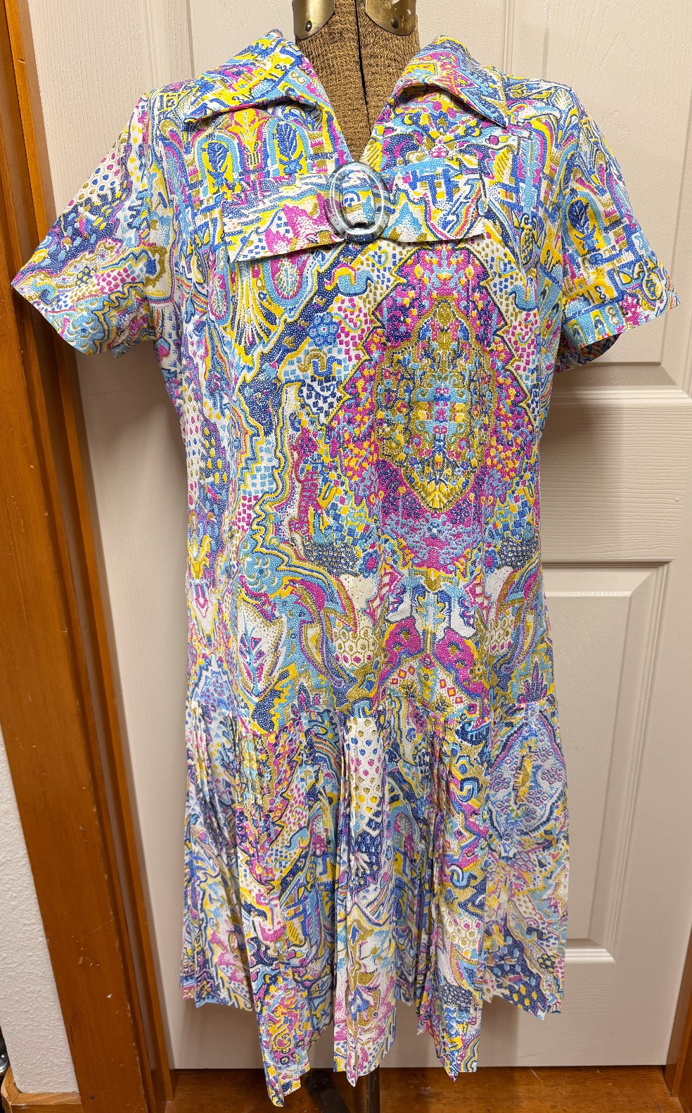 VINTAGE LORAC ORIGINAL Int Ladies Garment Union Worker DRESS Blue Paisley Sz M