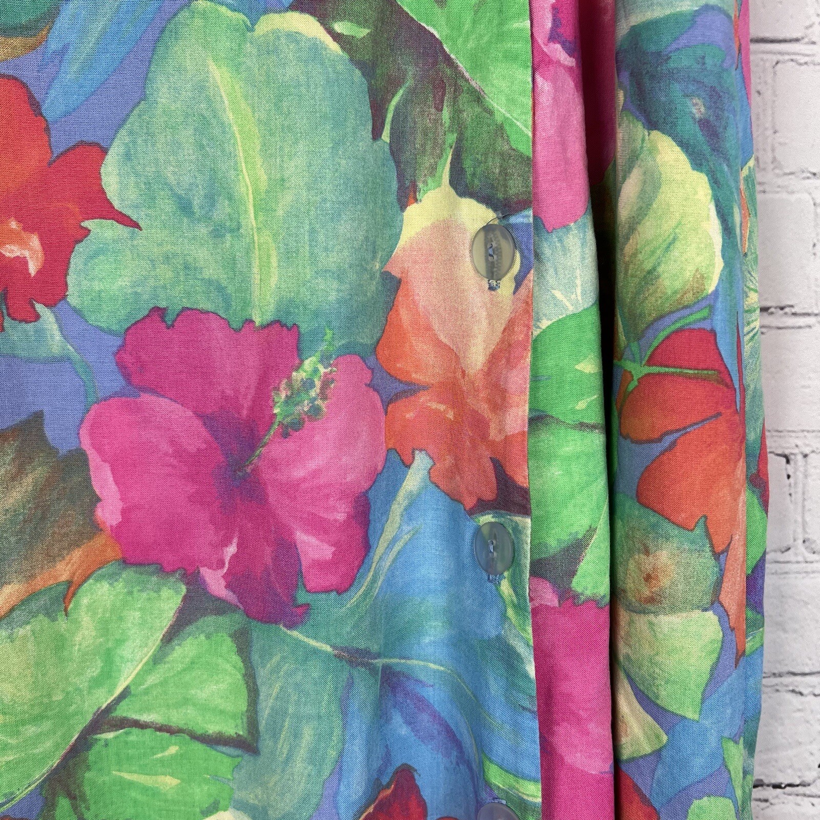 Vintage Sea Suns Watercolor Floral Tropical Beach Button Maxi Skirt & Top Set XL