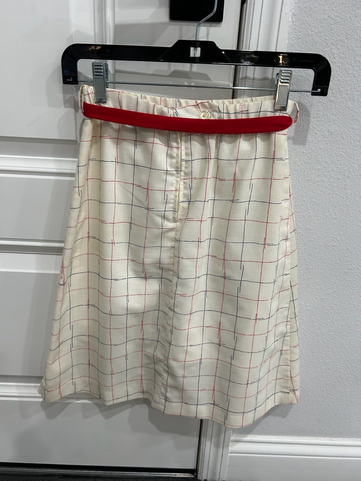 Vintage 1960s The Voyager Checkered Top Skirt Set Cream Red Casual Outfit Set
