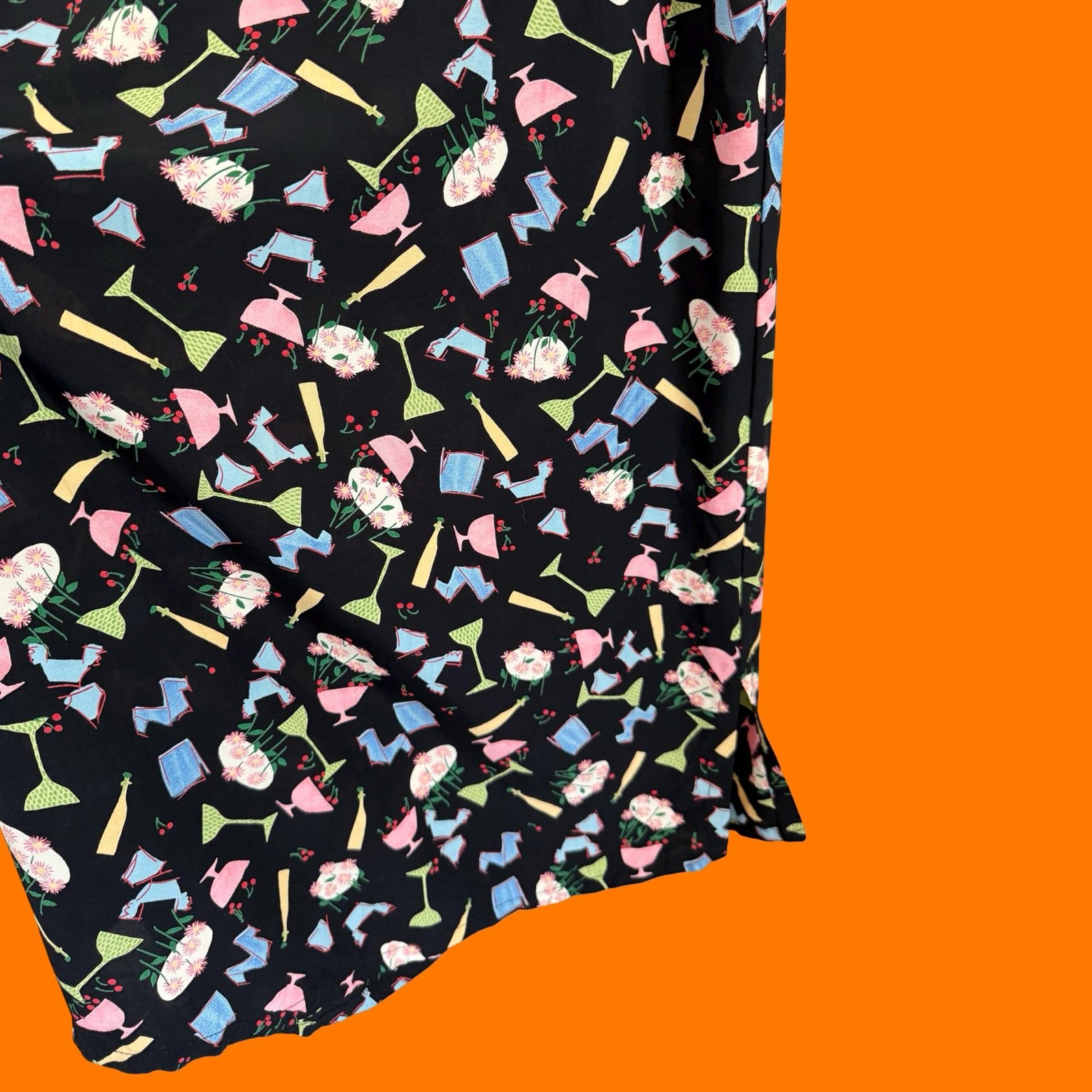 90’s vintage novelty cocktail print sleeveless maxi dress SMALL dressing clio