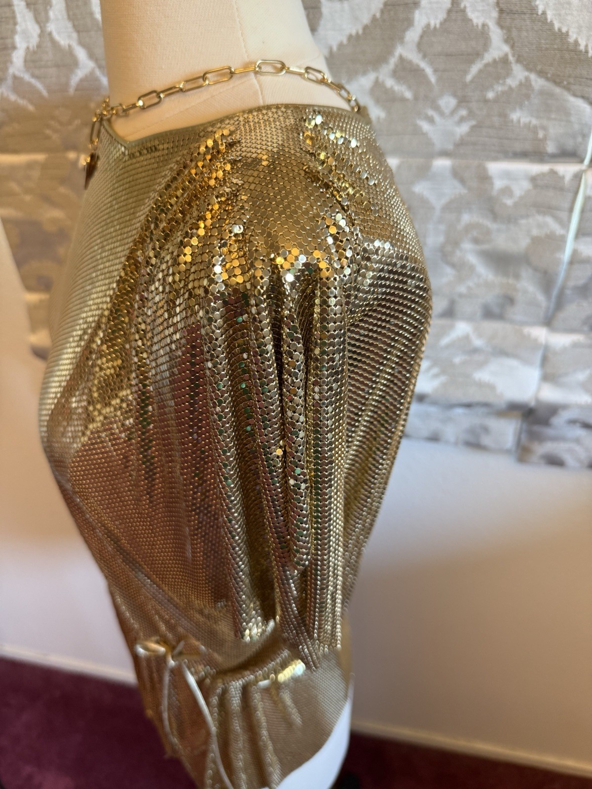 VTG Sexy Whiting & Davis Vintage Metal Mesh Gold Top Bag Liquid Chain Mail RARE