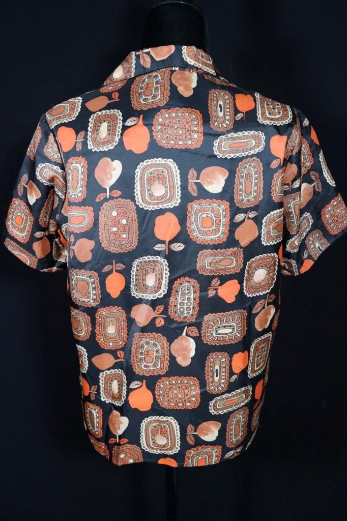 Vintage 1970’s French Silky Poly Vivid Geo Print Blouse Size Large