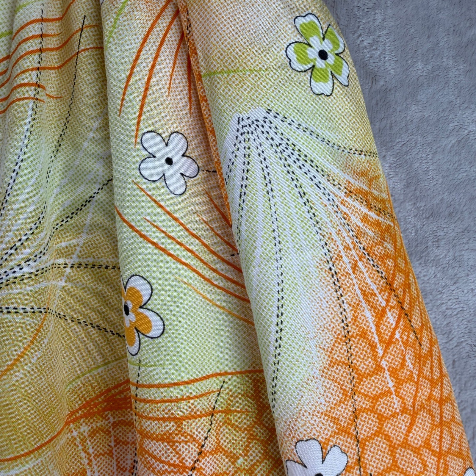 Boho soft girl Vintage 70s Floral Plisse Sleeveless Midi Dress Orange Yellow