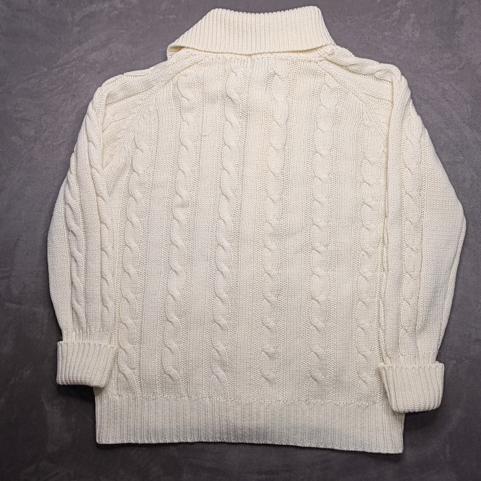 VTG Sears Cardigan Sweater Womens Large Cream Cable Knit Shawl Collar 4502