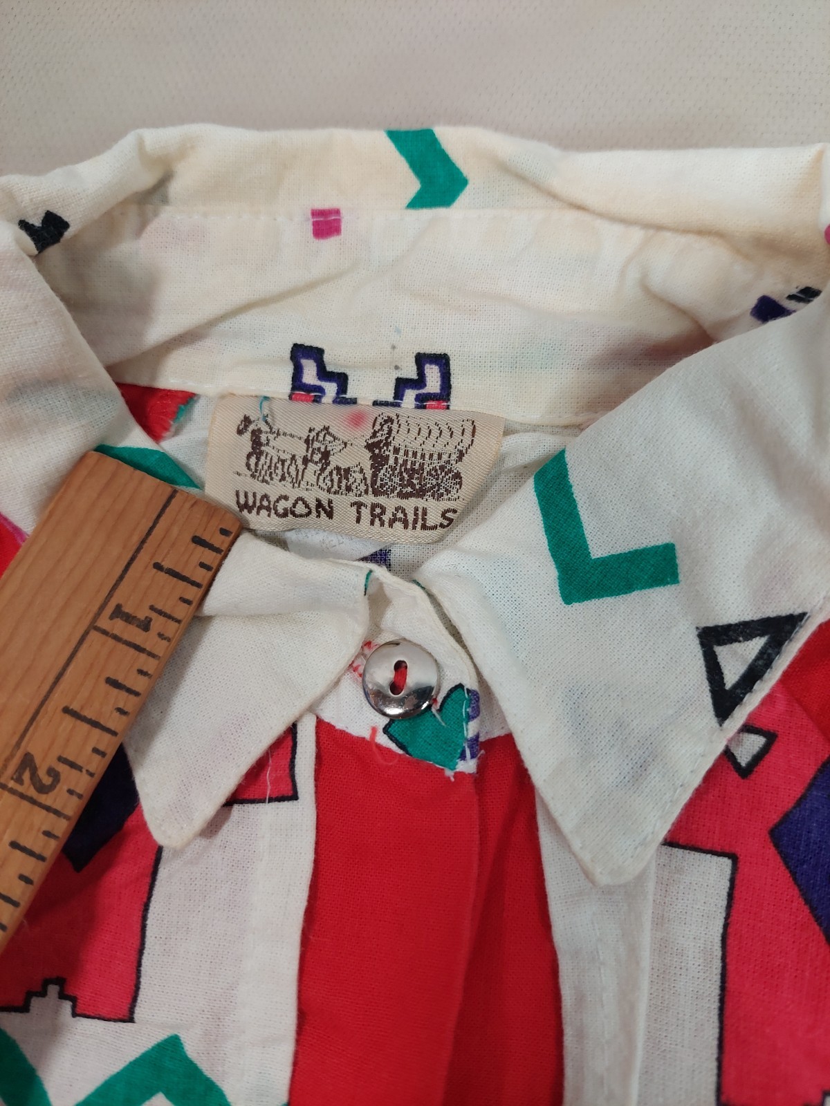 Vintage 80s Southwestern Cowgirl Shirt Women S Red Geometric USA 100% Cotton